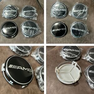 4 Black and silver Mercedes Benz AMG 75mm rim center caps
